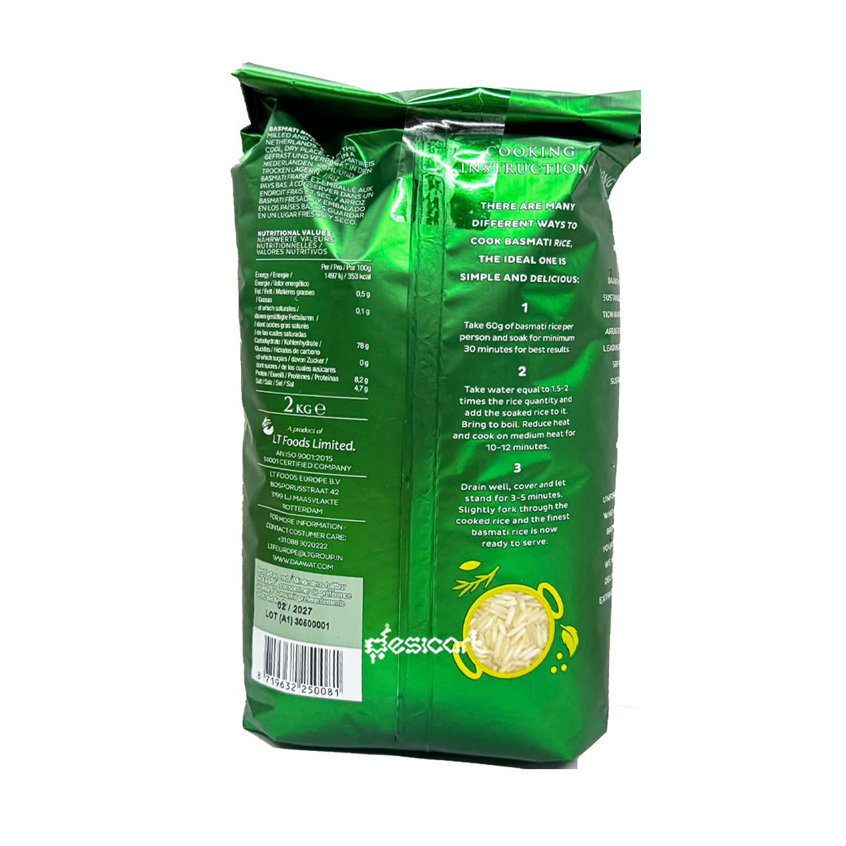 DAAWAT EXTRA LONG BASMATI RICE(GREEN) 2KG