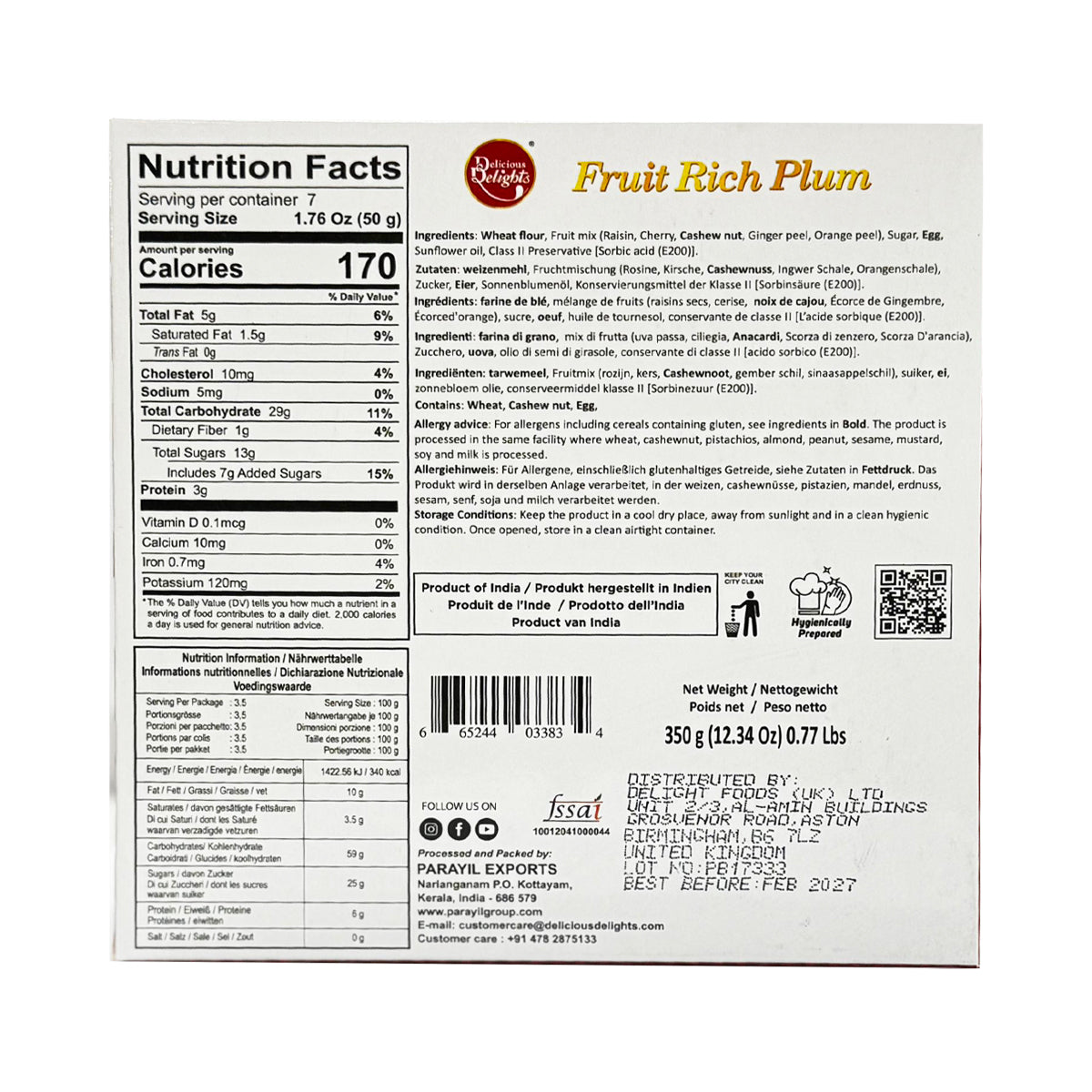 Delicious Delights Fruit Rich Plum 350g