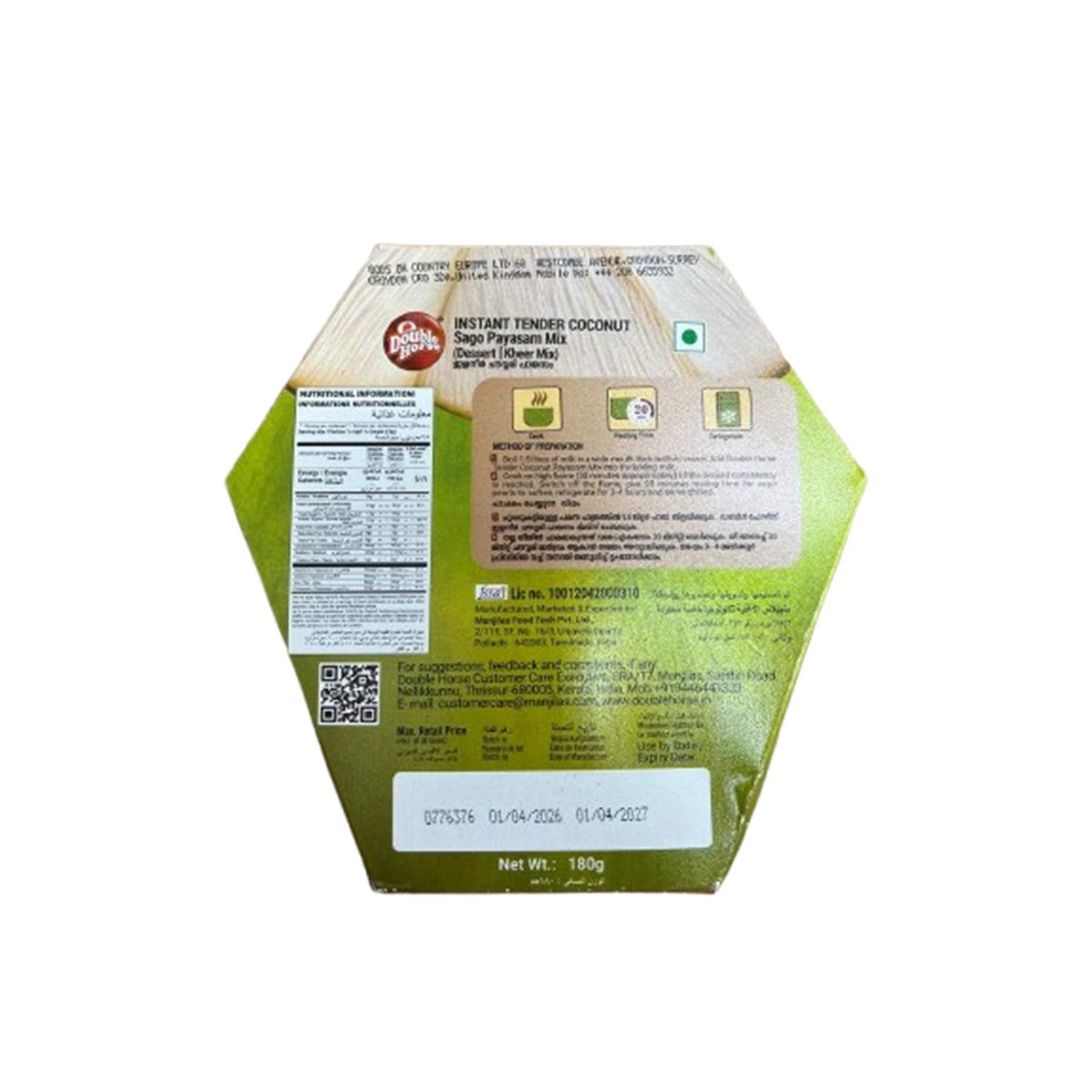 Buy Double Horse Instant Tender Coconut Sago Payasam Mix 180g at Desicart.co.uk - Online Indian Grocery Store UK