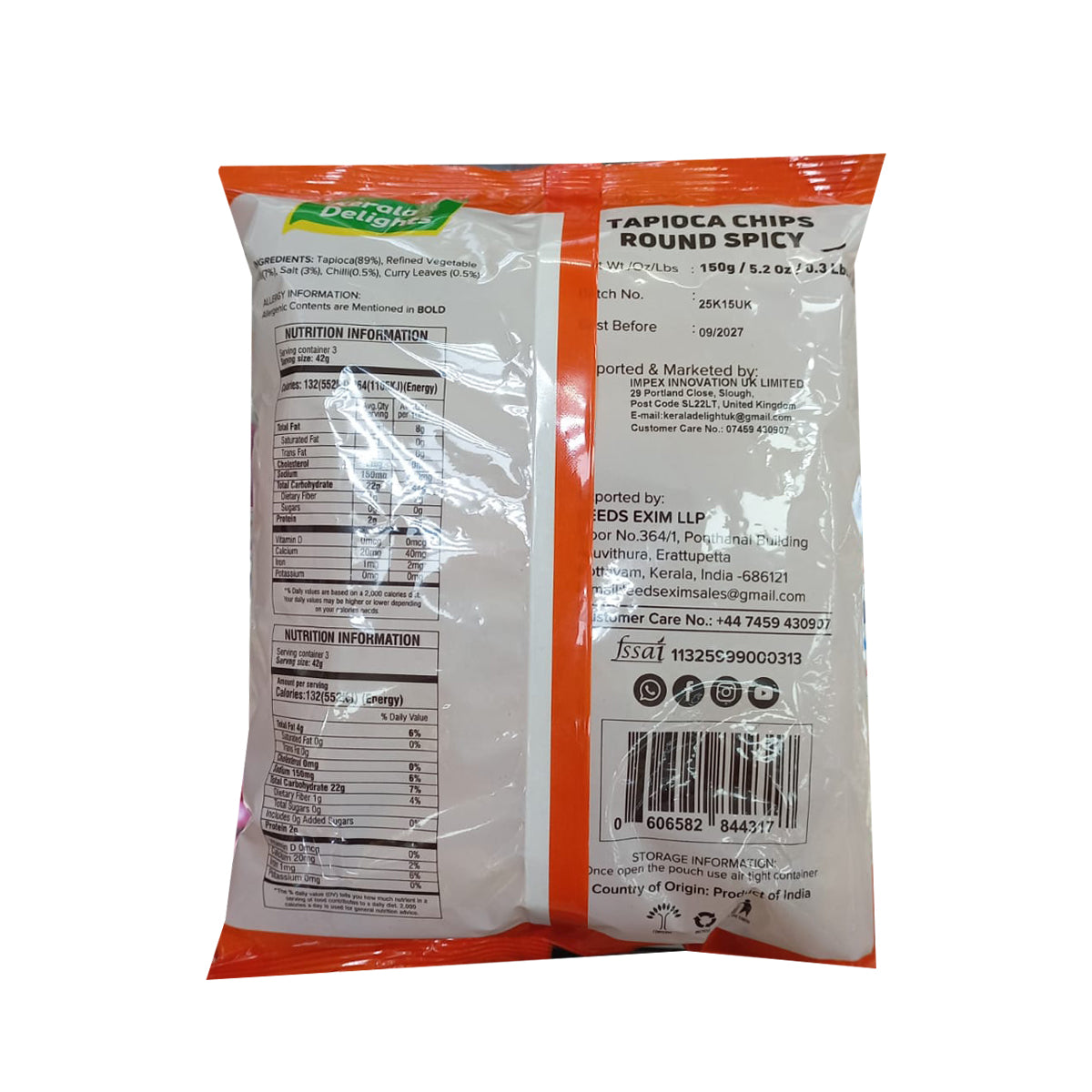 Buy Kerala Delights Tapioca Chips Round Spicy 150g at Desicart.co.uk - Online Indian Grocery Store UK