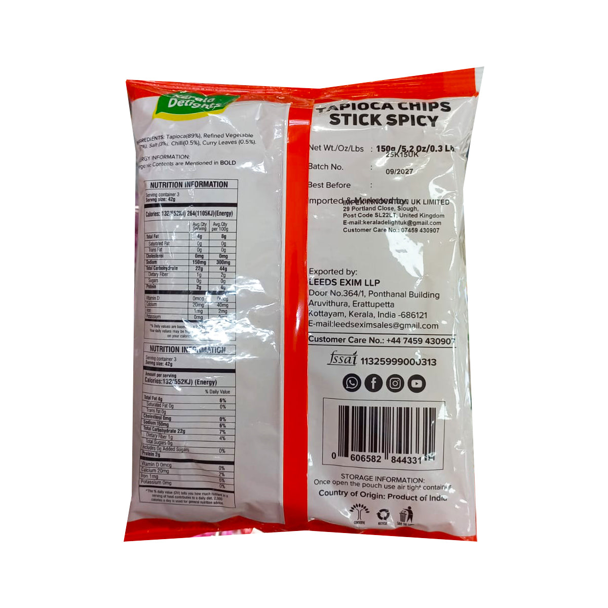 Buy Kerala Delights Tapioca Stick Spicy 150g at Desicart.co.uk - Online Indian Grocery Store UK