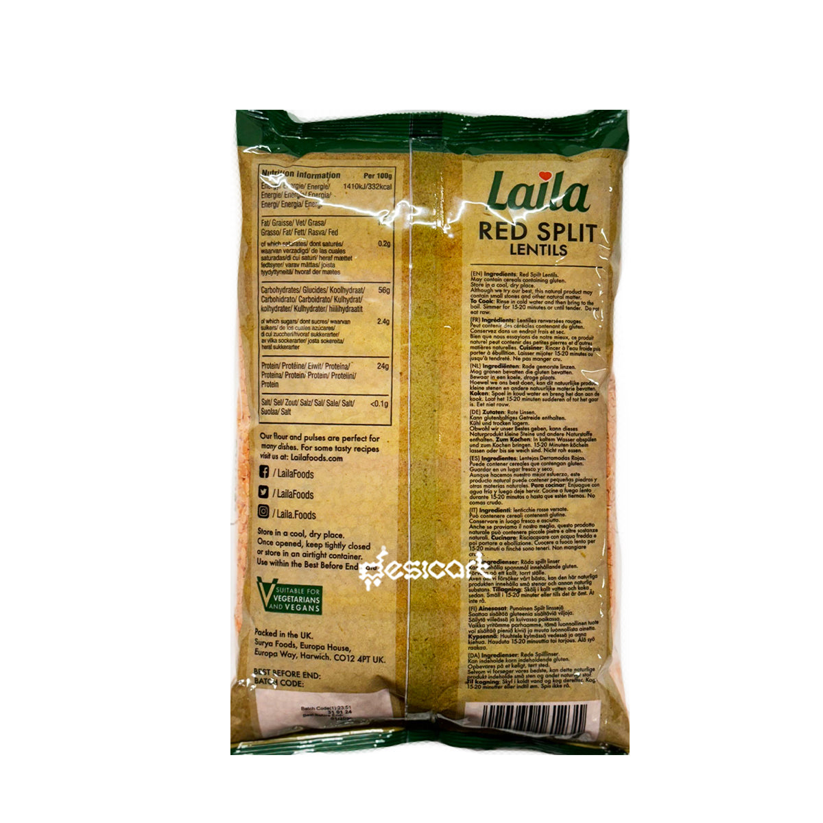 LAILA RED SPLIT LENTILS 2KG