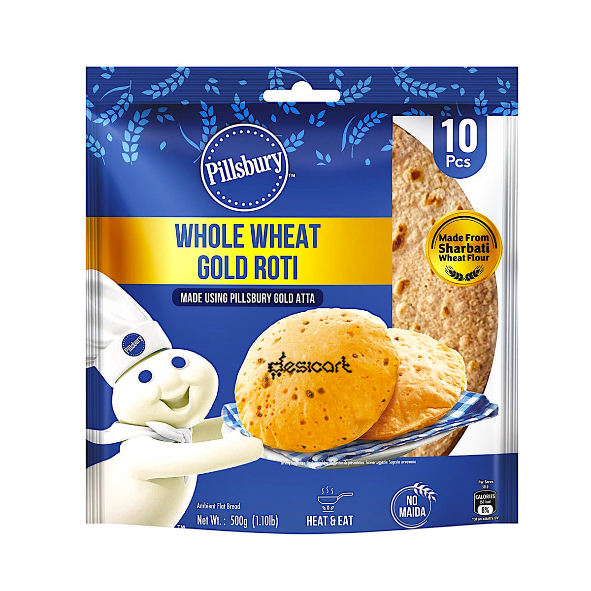 Pillsbury Whole Wheat Gold Roti 500g(10 Pcs)