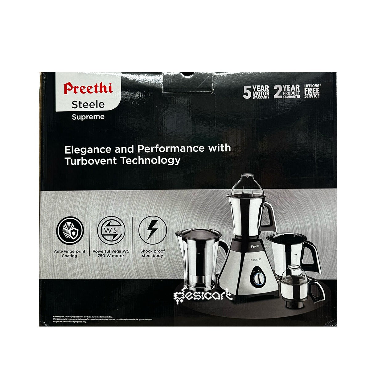PREETHI STEELE SUPREME MIXER GRINDER 750WATT - Main Image