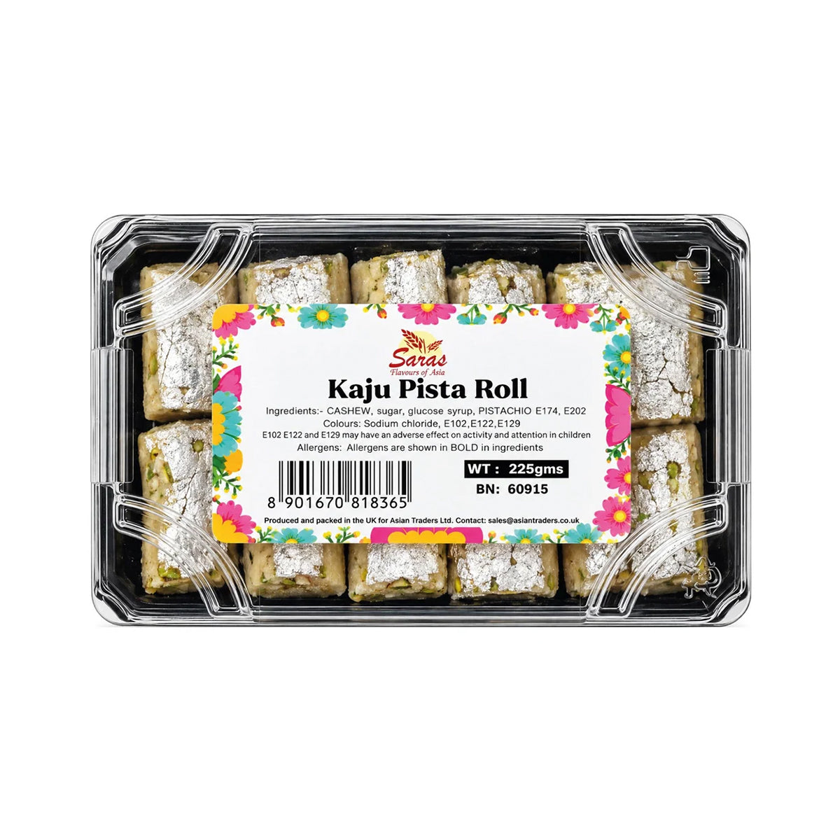 Buy Saras Kaju Pista Roll 225g at Desicart.co.uk - Online Indian Grocery Store UK