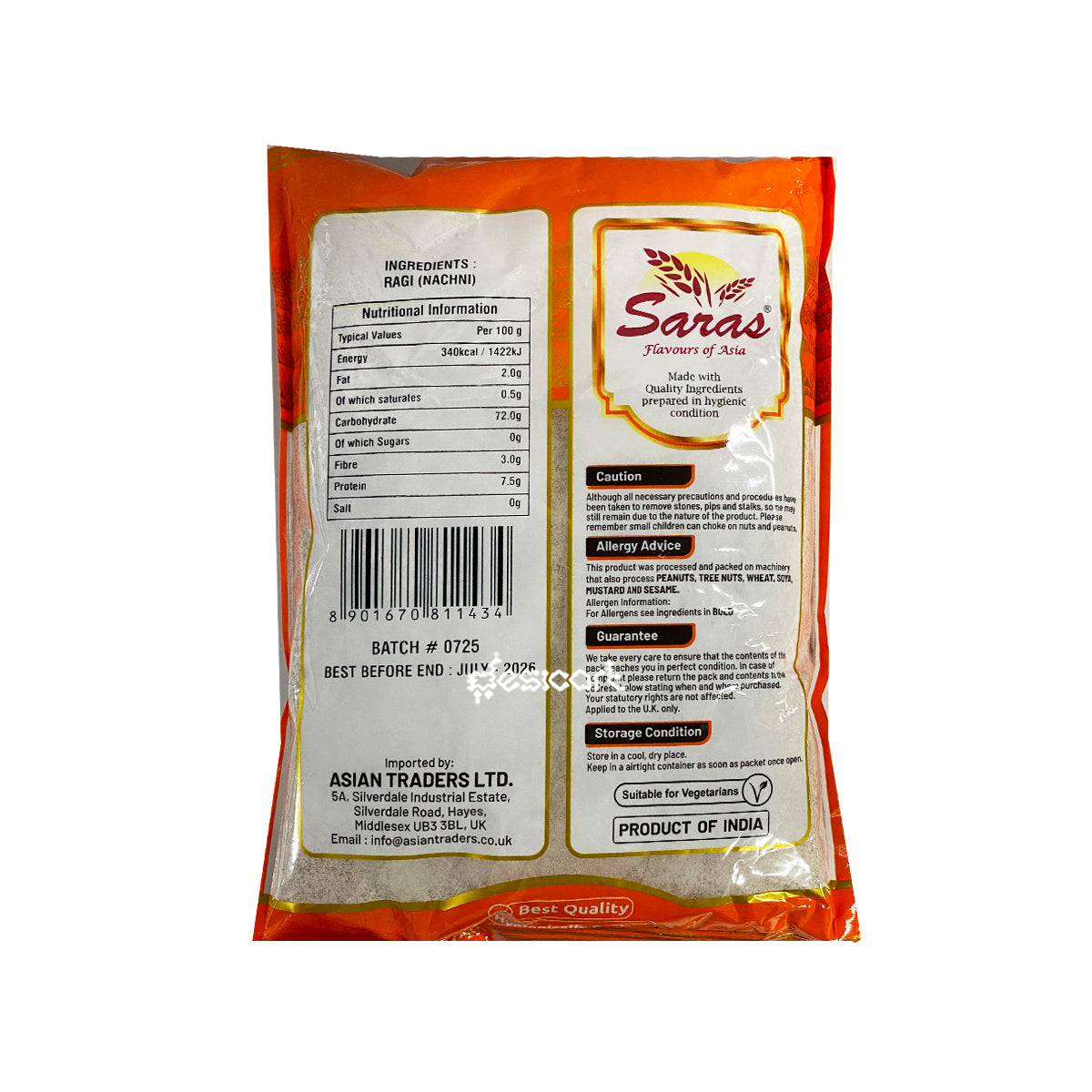 SARAS RAGI FLOUR 1KG
