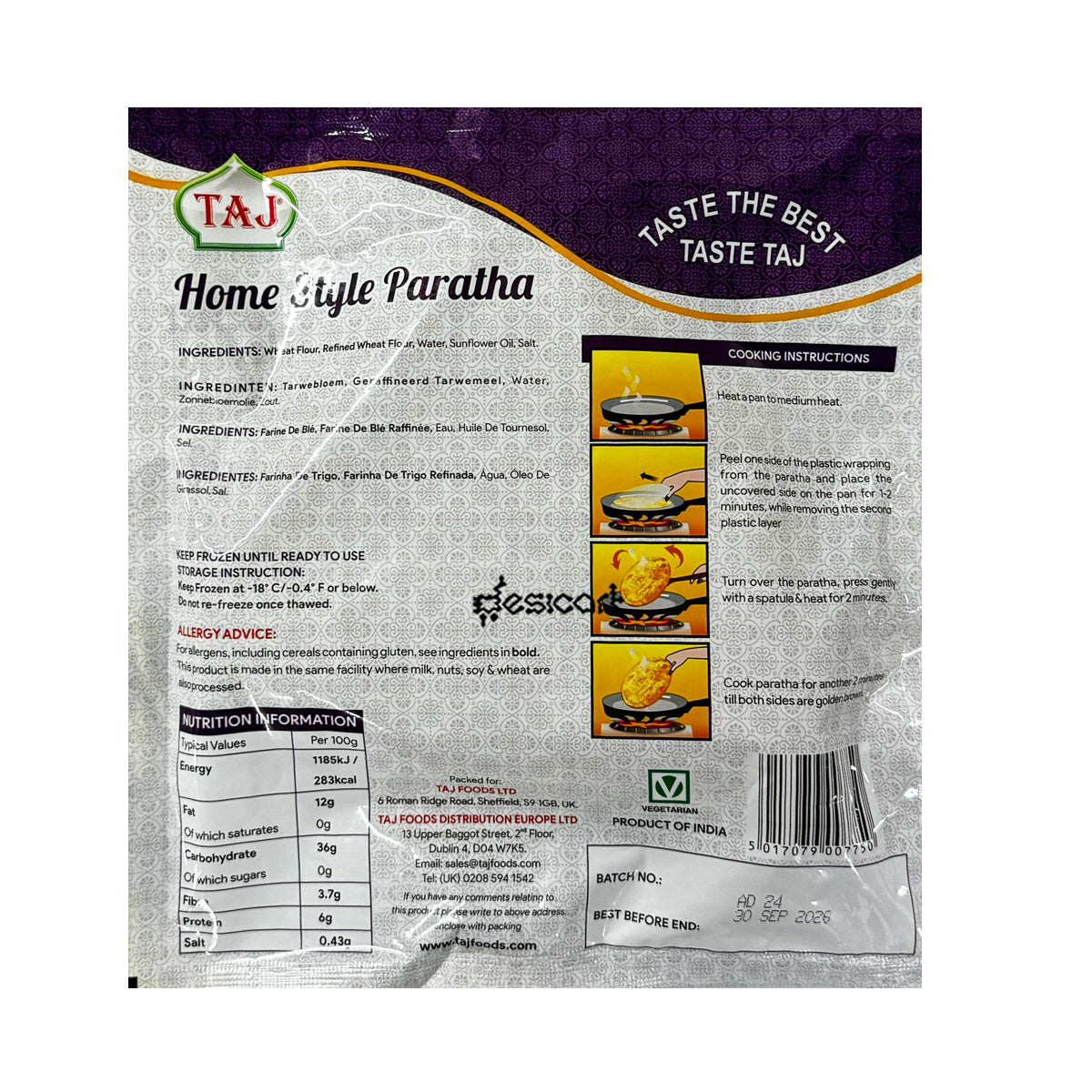 TAJ HOME STYLE PARATHA 300G