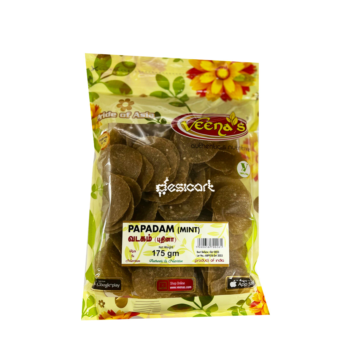 Veena's Papadam Mint 175g