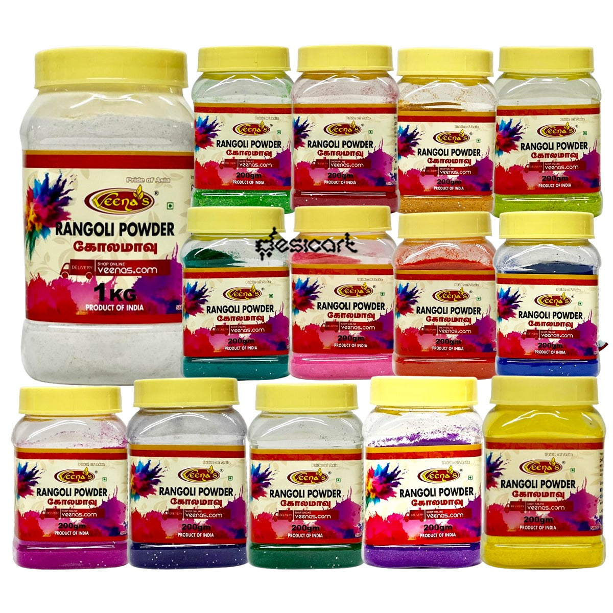 VEENA'S RANGOLI POWDER (SET OF 14 COLOURS)
