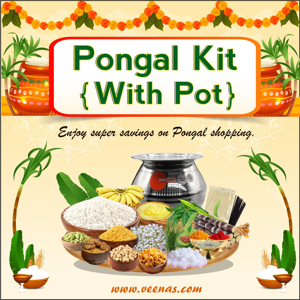 VEENA'S SPECIAL PONGAL PUTHINAM WITH 1KG STAINLESS STEEL POT(RED RAW RICE) & PONGAL POOJA KIT