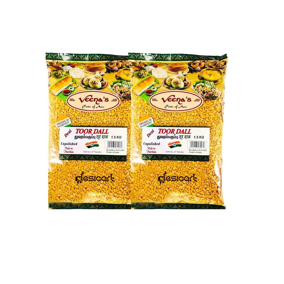 Veena's Toor Dall (Pack of 2) 1.5kg