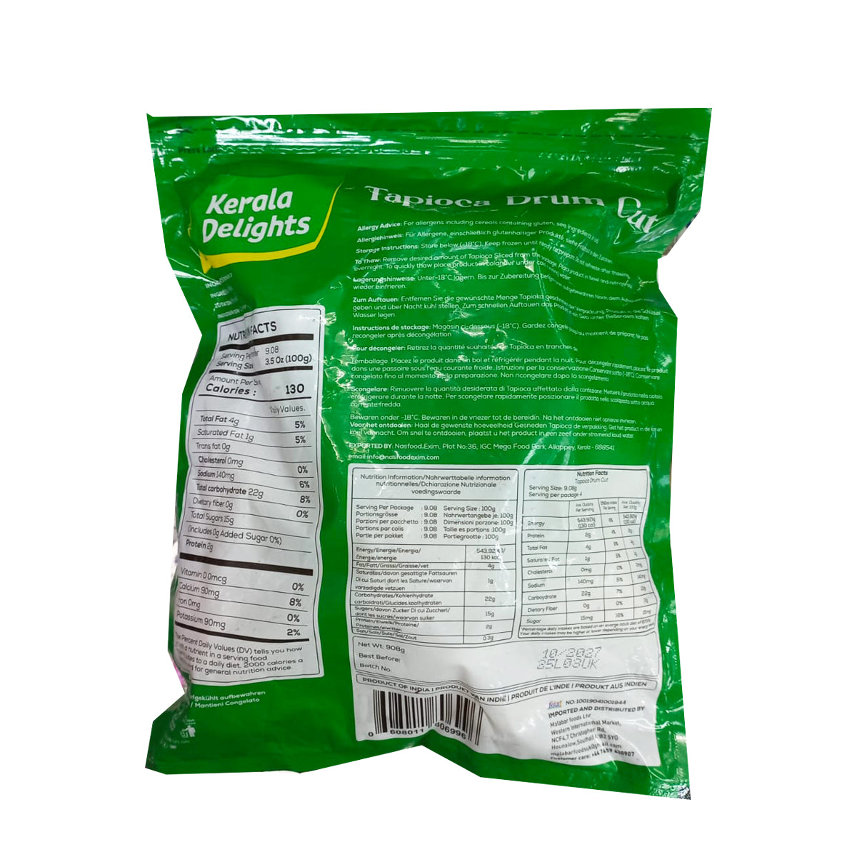 KERALA DELIGHTS TAPIOCA DRUMCUT (CASSAVA) 908G