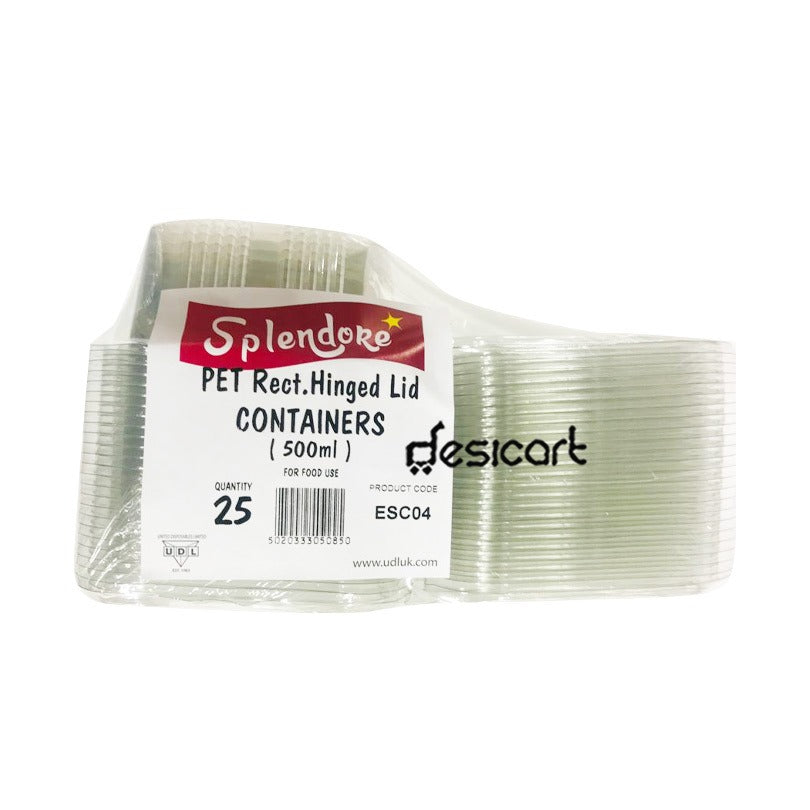 UDL SPLENDORE PET RECT HINGED LID CONTAINERS (500ML) (ESC04)