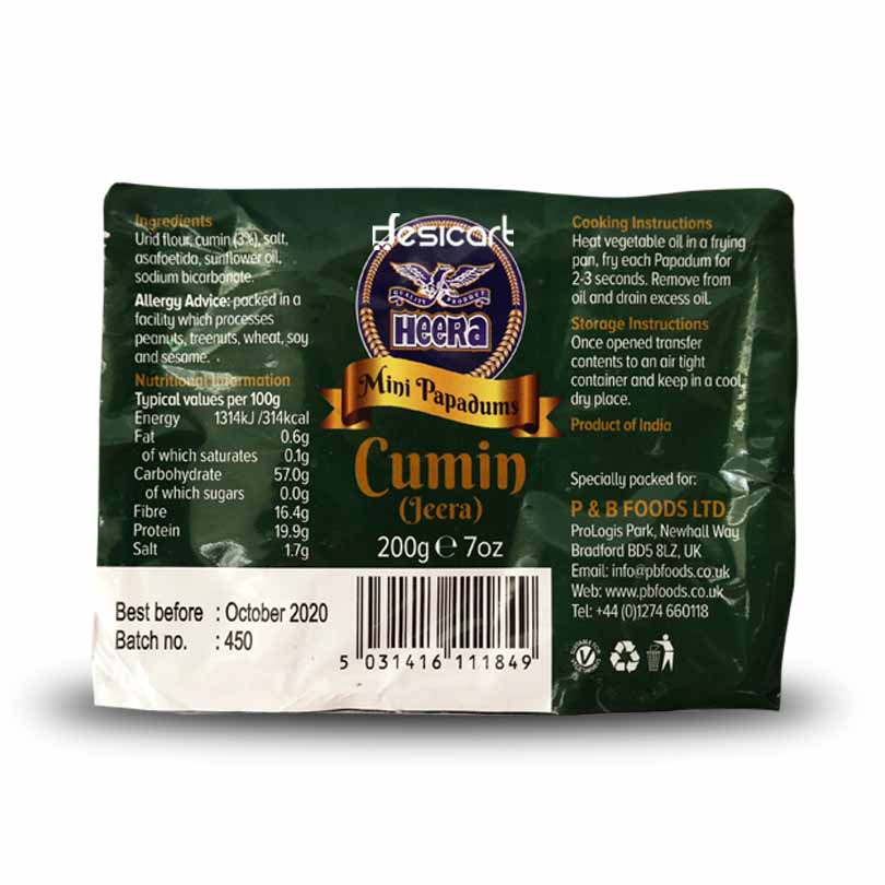 HEERA MINI CUMIN JEERA PAPPADUMS 200G