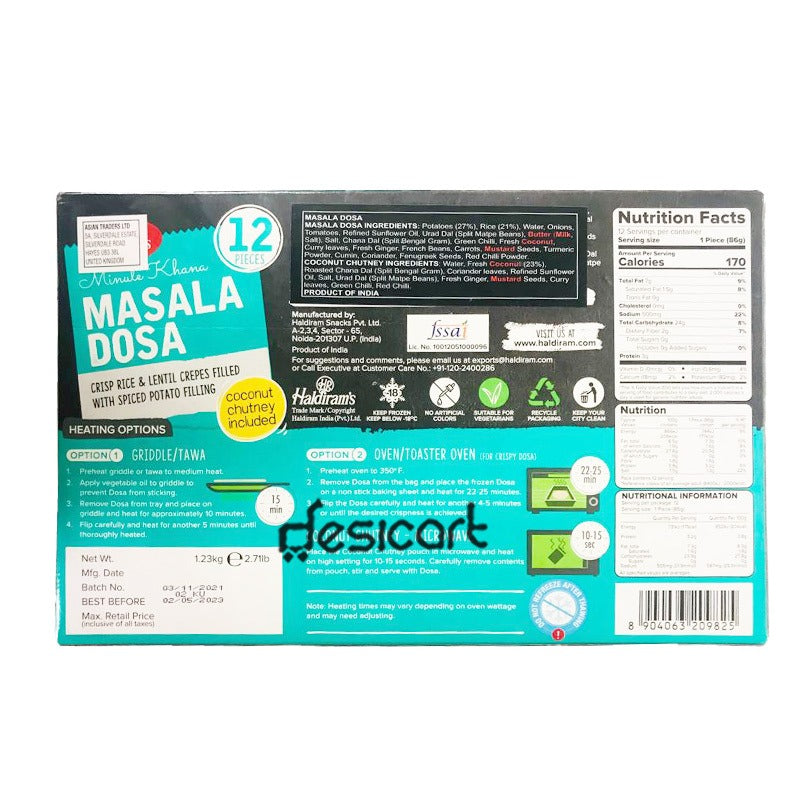 HALDIRAMS MASALA DOSA 12PCS 1.23KG