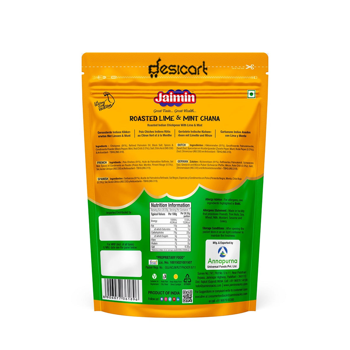 Jaimin Roasted Lime & Mint Chana 200g