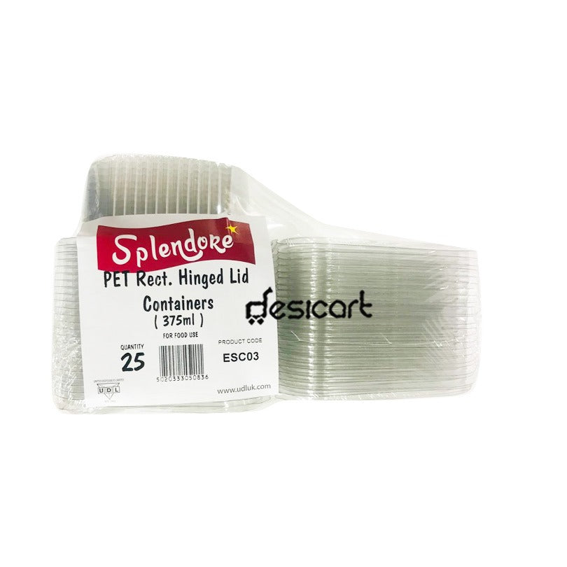 UDL SPLENDORE PET RECT HINGED LID CONTAINERS 375ML (ESC03)