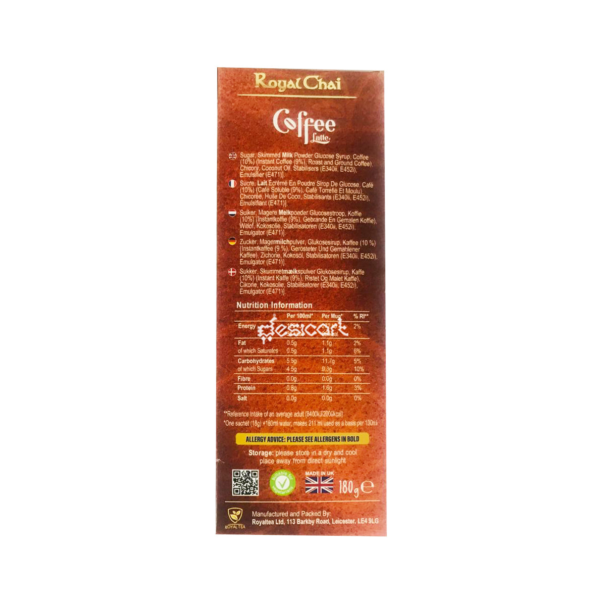 ROYAL CHAI KARAK UNSWEETENED 180G (10CUPS)