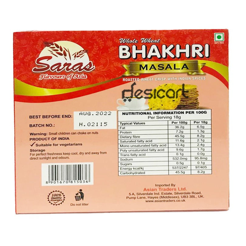 SARAS WHOLE WHEAT BHAKHRI MASALA 180G