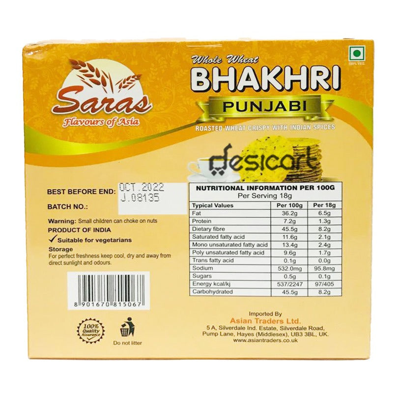 SARAS WHOLE WHEAT BHAKHRI PUNJABI 180G