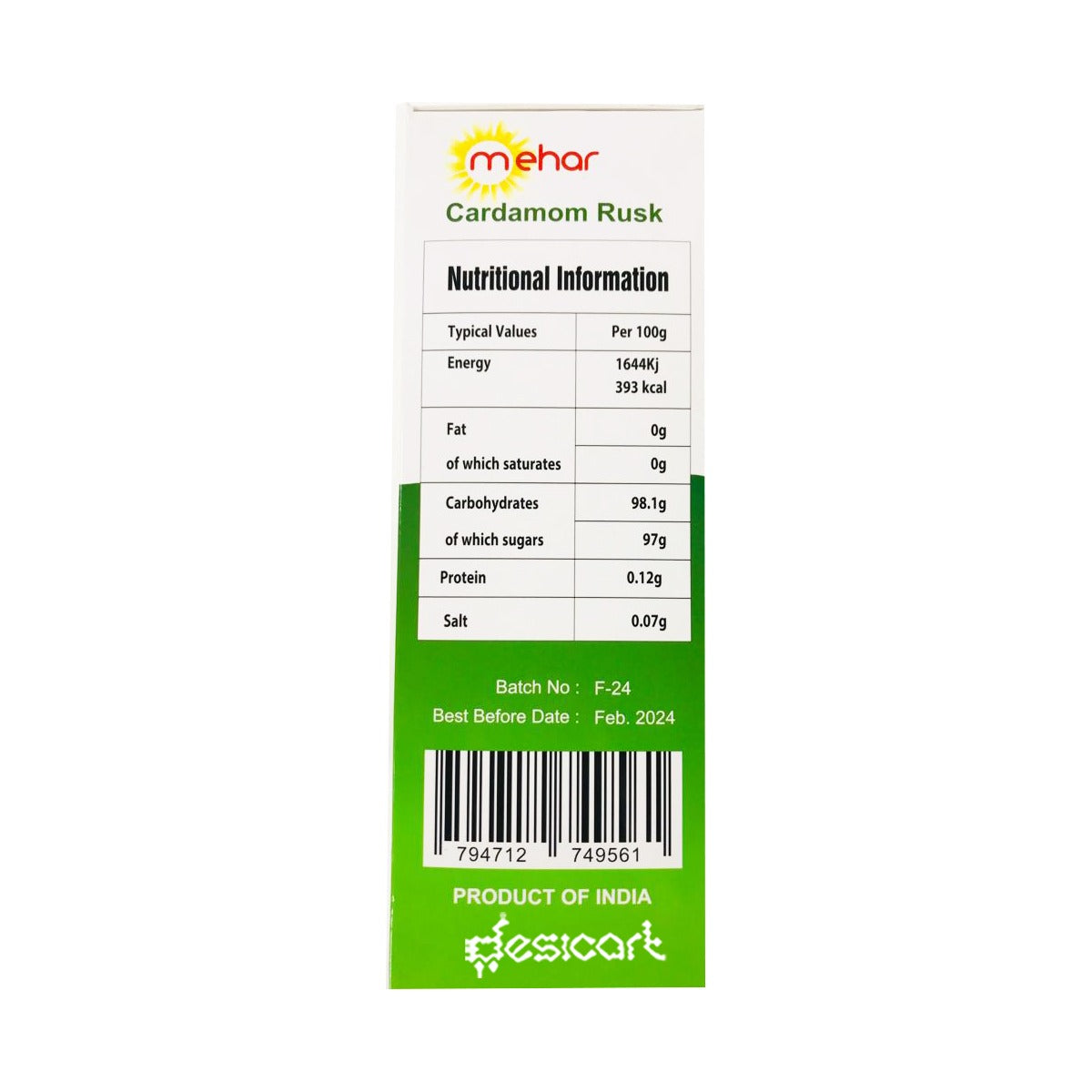 Mehar Premium Elachi Rusk 600g