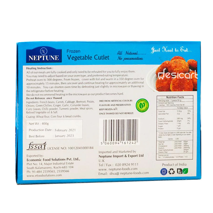 NEPTUNE FROZEN VEGETABLE CUTLET 400G