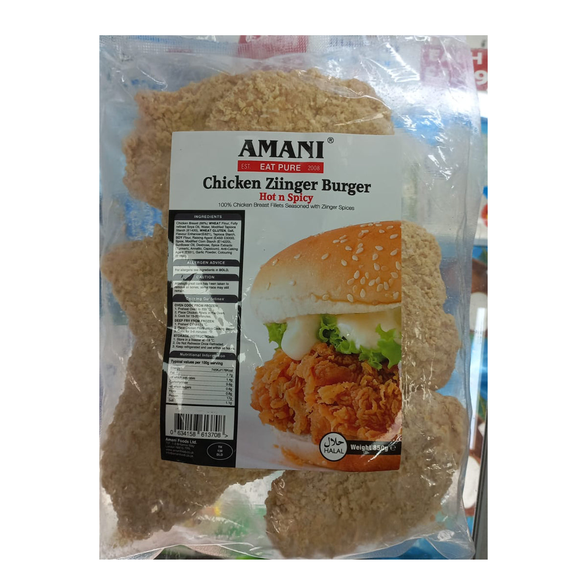 Buy Amani Hot 'N' Spicy Chicken Ziinger Burger at desicart.co.uk - Online Indian Grocery Store UK