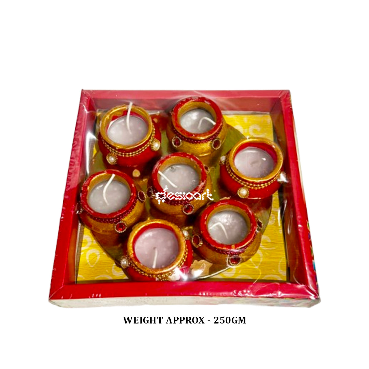 CLAY POT MATKI WAX DIYA (SET OF 7 PIECES-RED & GOLD)