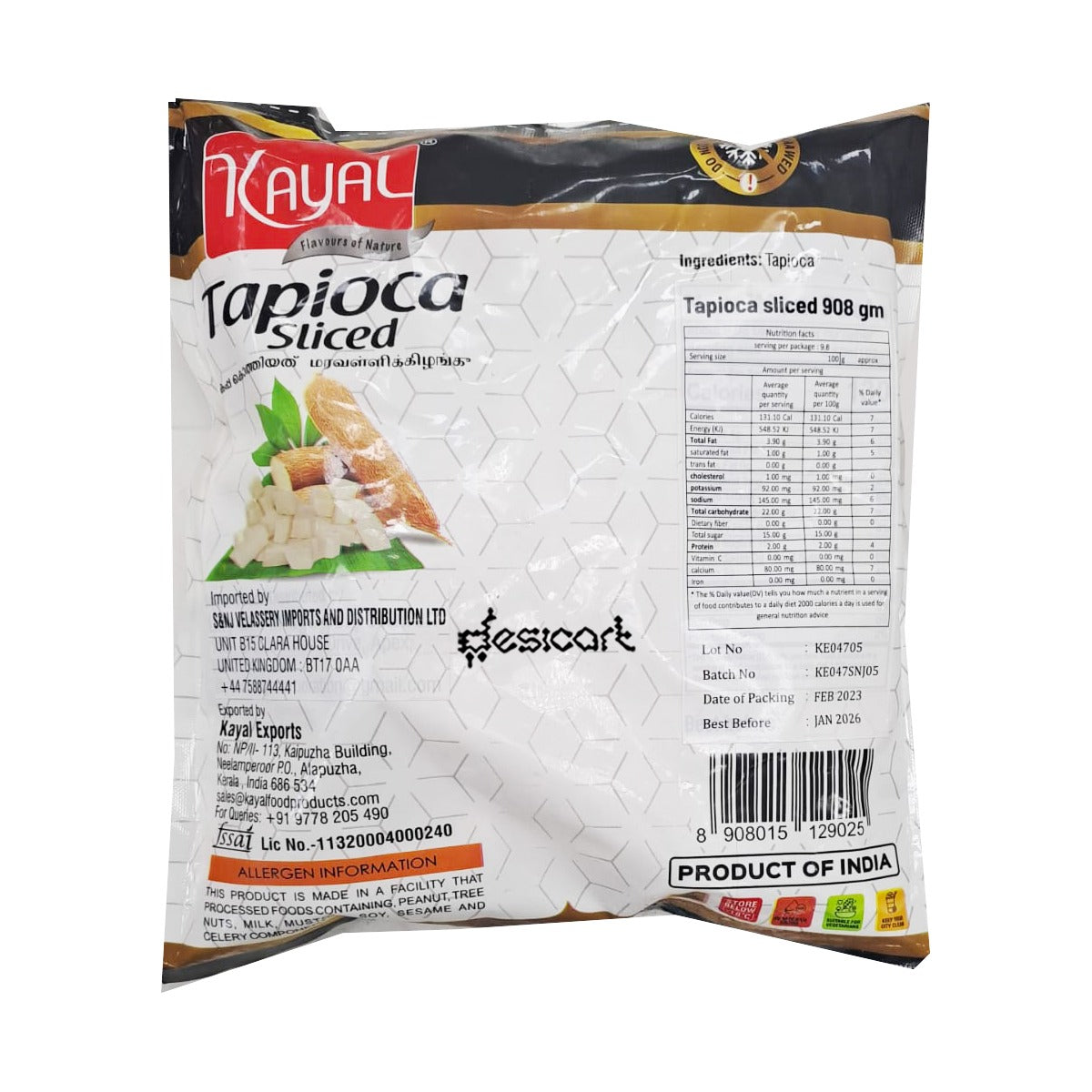 kayal Tapioca Sliced 908g