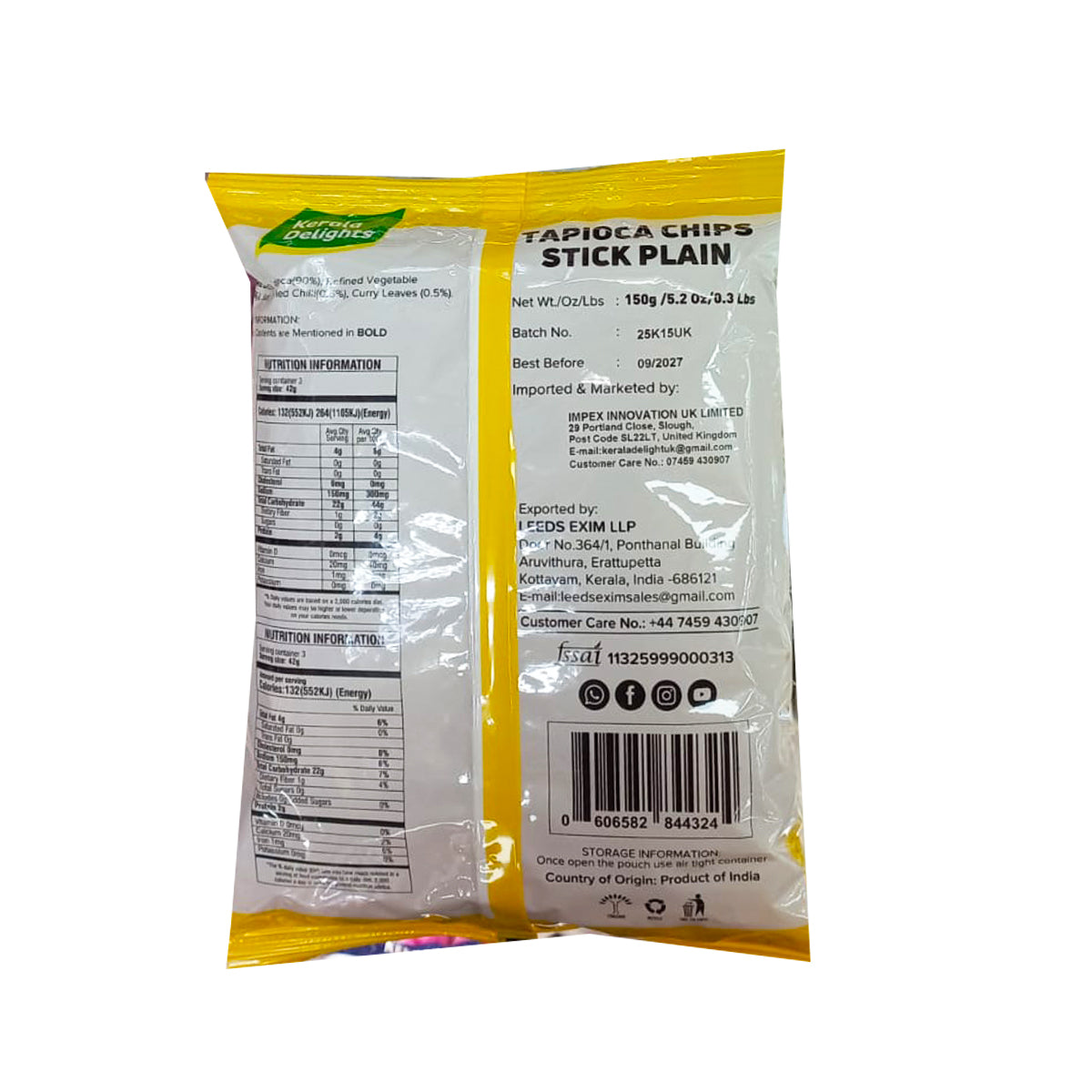 Buy Kerala Delights Tapioca Stick Plain 150g at Desicart.co.uk - Online Indian Grocery Store UK