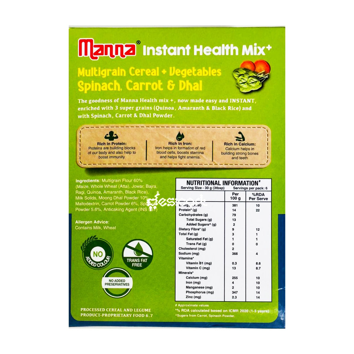 Manna Instant Health Mix (Spinach, Carrot & Dhal )Flavour 200g