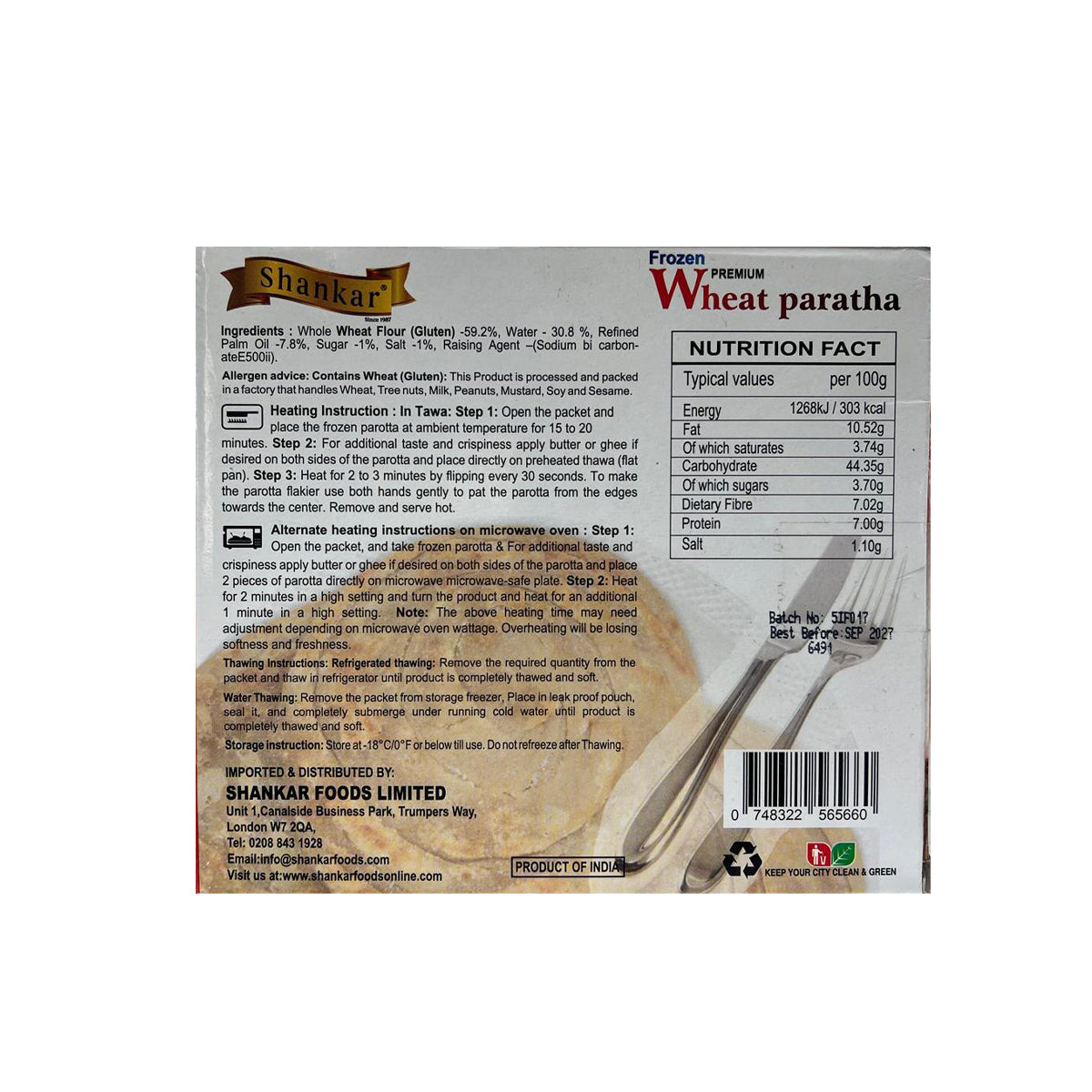 Buy Shankar Premium Wheat Paratha 350g at Desicart.co.uk - Online Indian Grocery Store UK