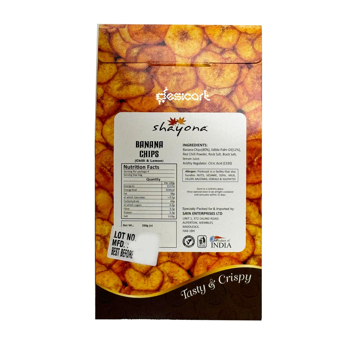 SHAYONA BANANA CHIPS (CHILLI & LEMON)200G