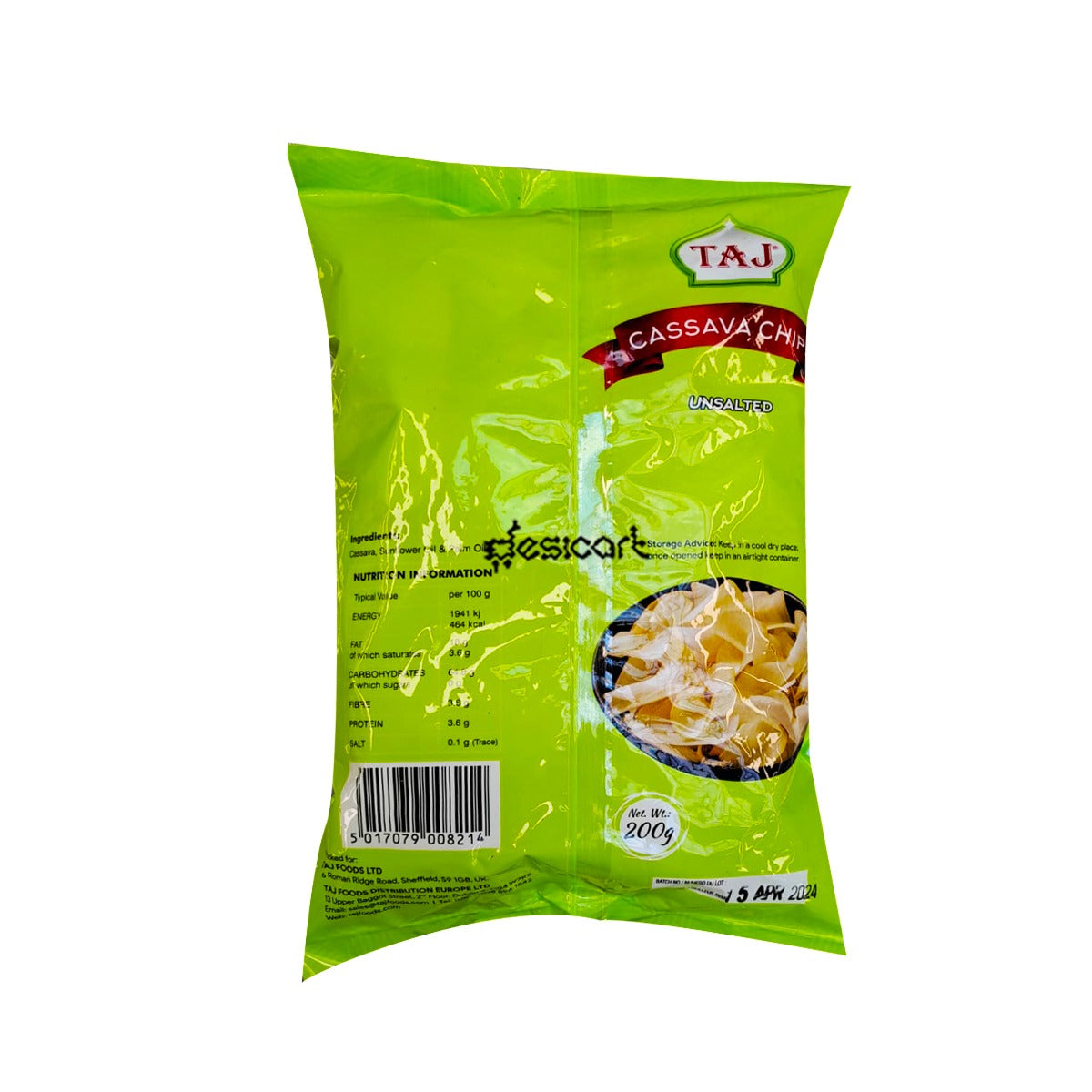 Taj Cassava Chips Unsalted 200g