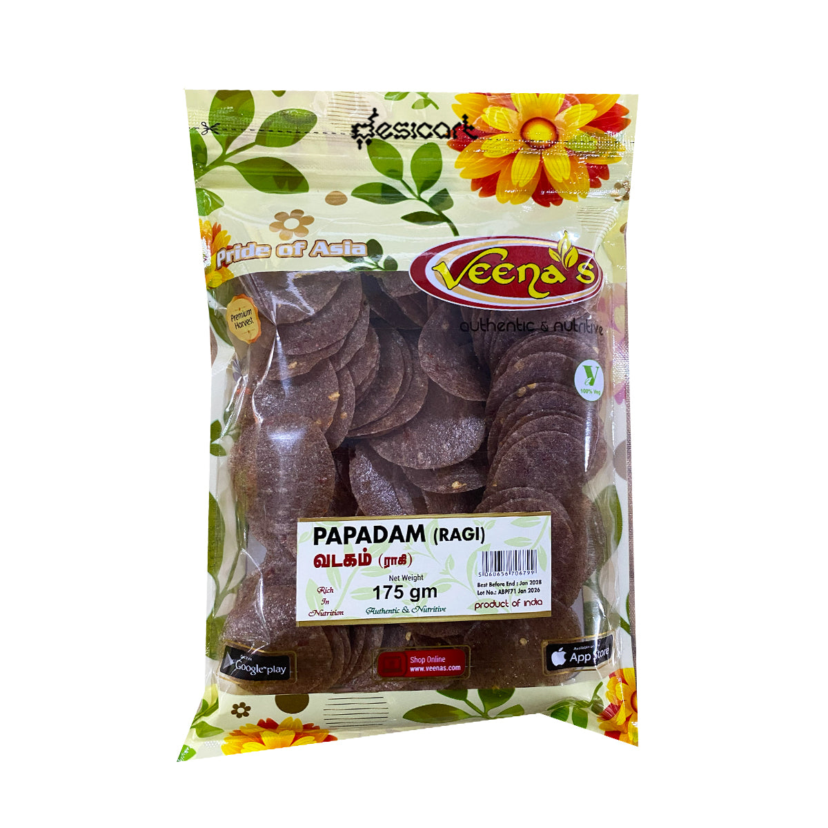 VEENAS PAPADAM (RAGI) 175g