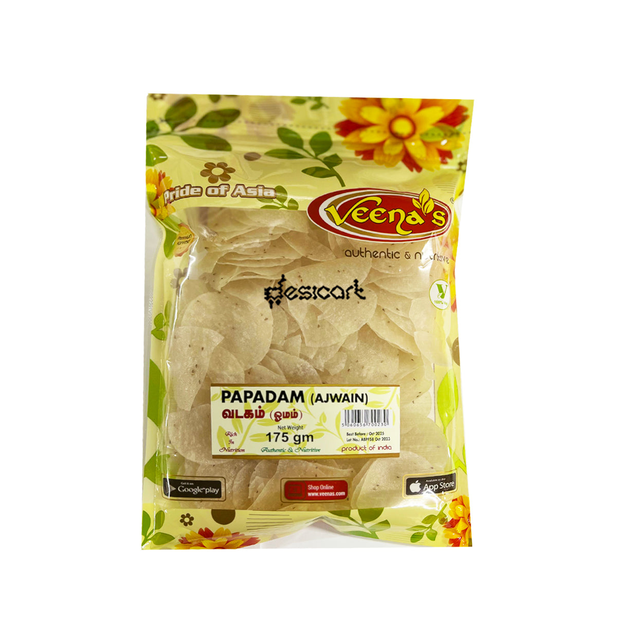 Veena's Papadam Ajwain 175g