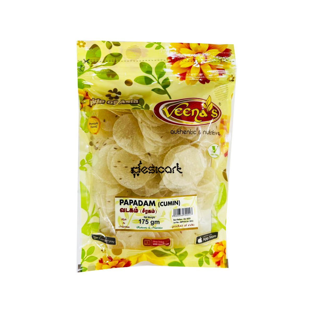 Veena's Papadam Cumin 175g