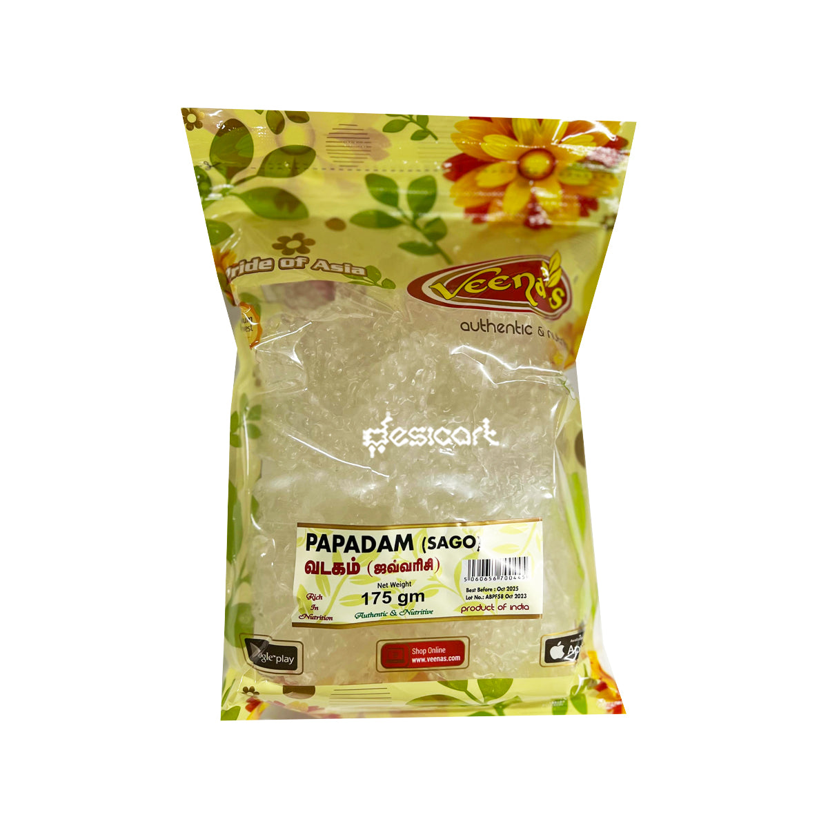 Veena's Papadam Sago 175g