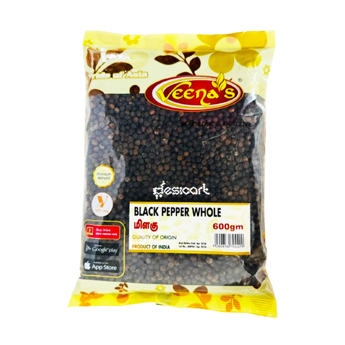 Veenas Black Pepper 600g