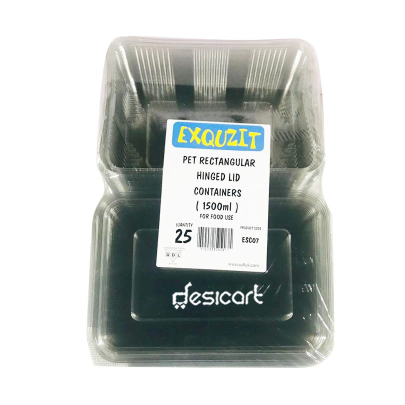 UDL EXQUZIT PET RECT HINGED LID CONTAINERS 1500ML (ESC07)