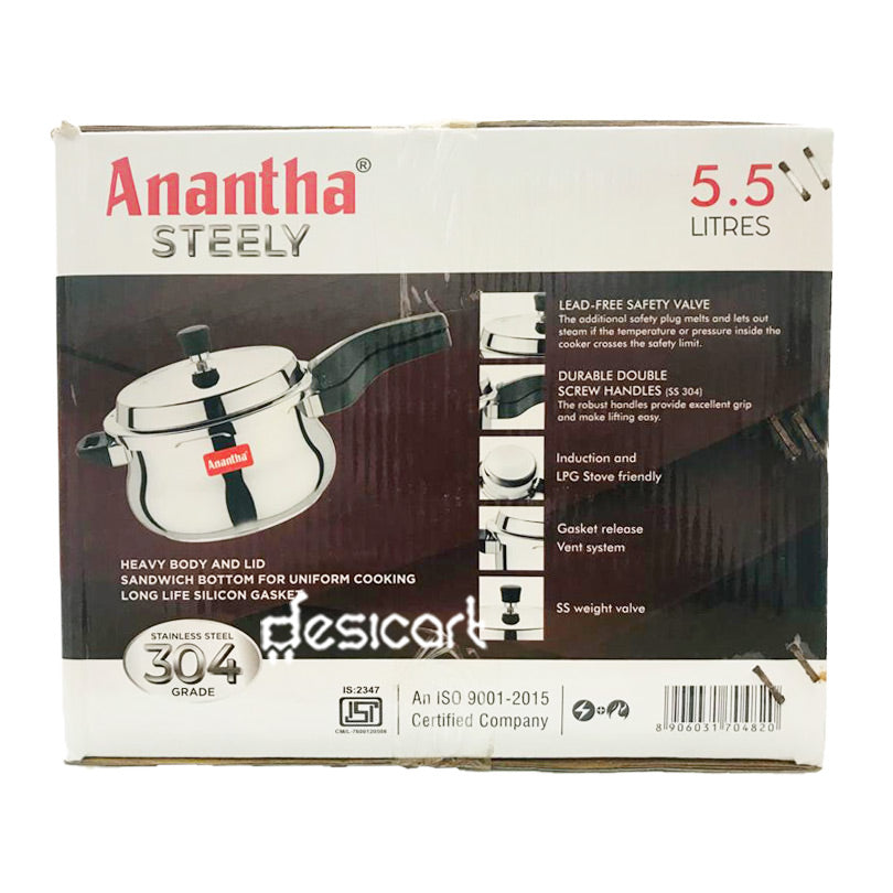 ANANTHA PRESSURE COOKER SS HANDI 5.5LTR