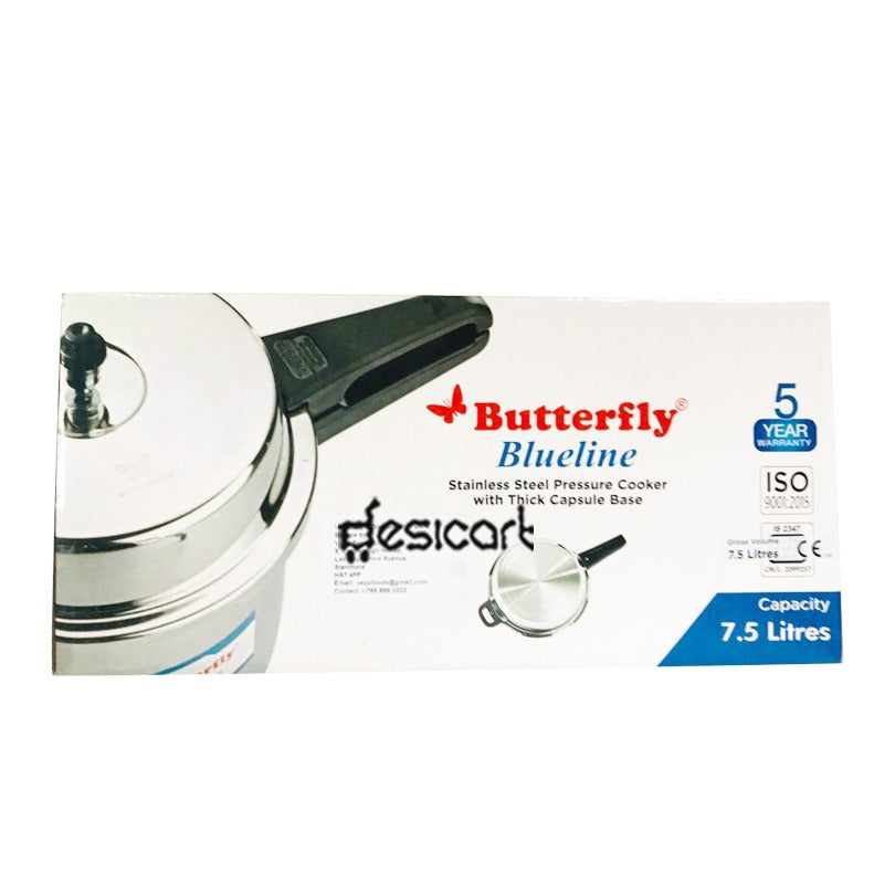 BUTTERFLY BLUELINE STAINLESS STEEL PRESSURE COOKER 7.5LITRES