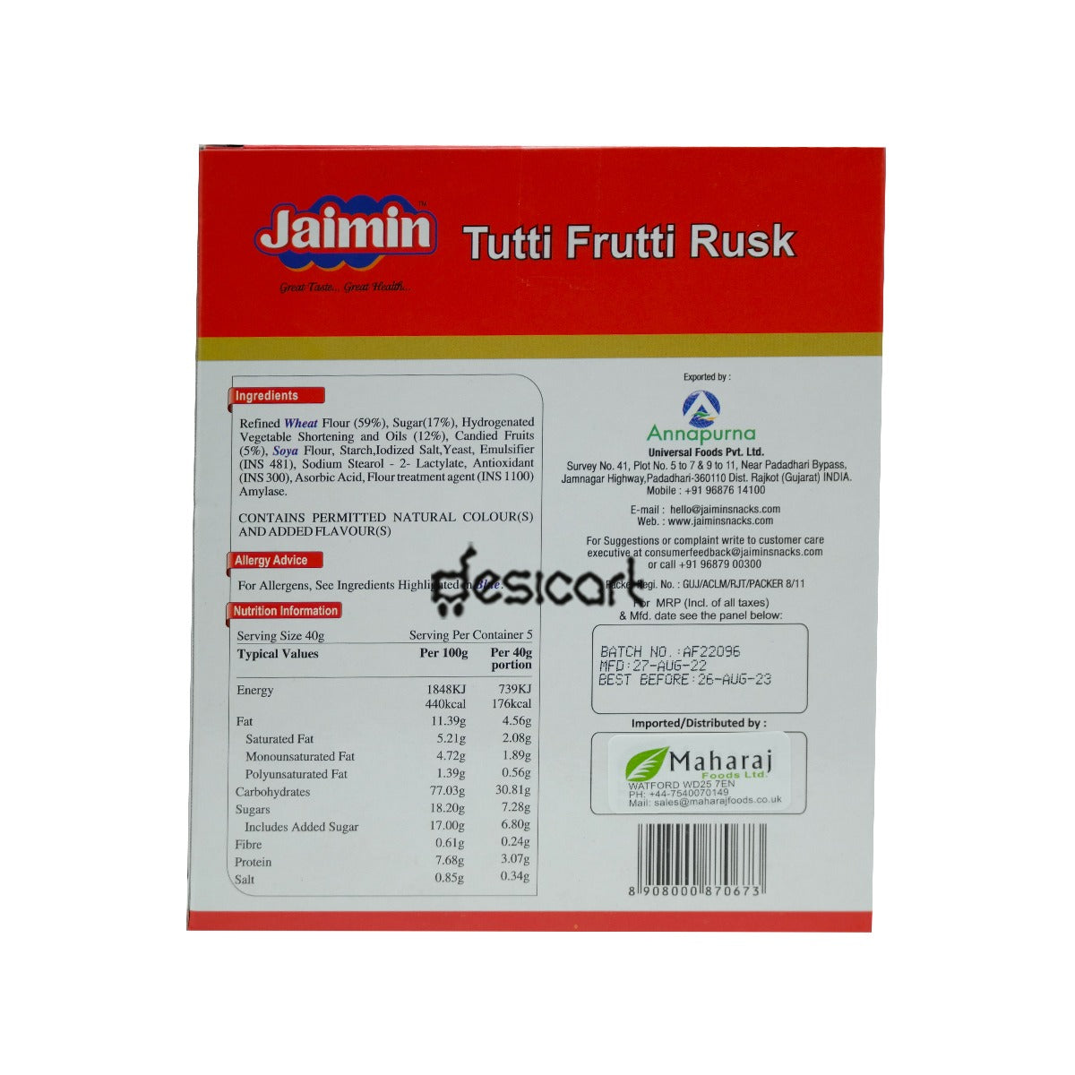 Jaimin Tutti Frutti Rusk 200g