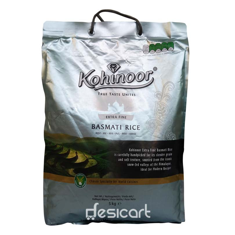 Shop Kohinoor Extra Fine Basmati(Silver) Rice 5 Kg online -UK | Desicart