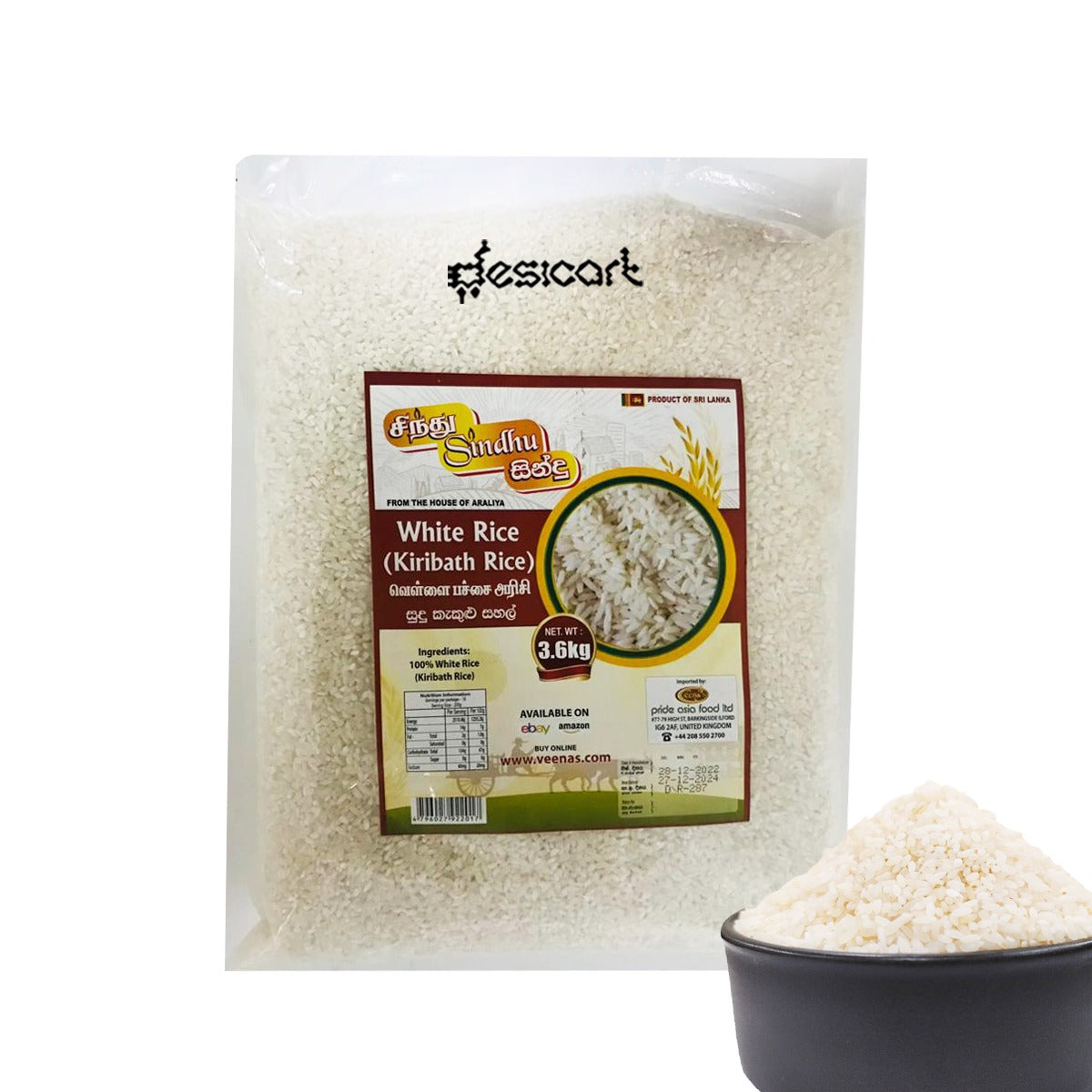 Sindhu White Rice (Kiribath) 3.6kg 