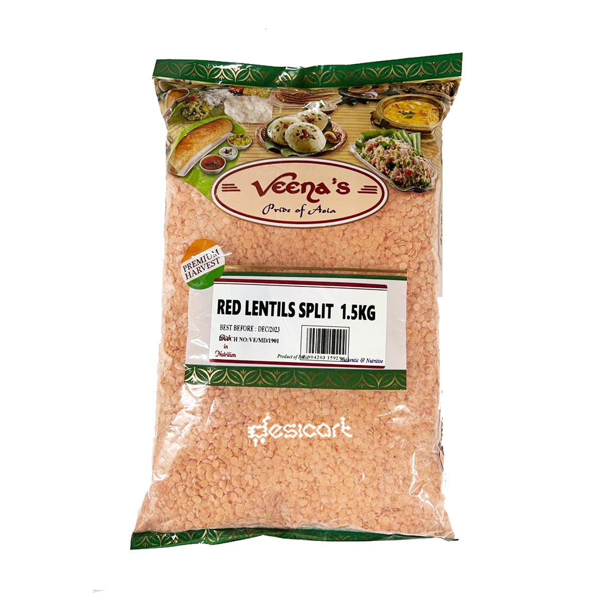 VEENA'S  RED LENTILS SPLIT 1.5KG